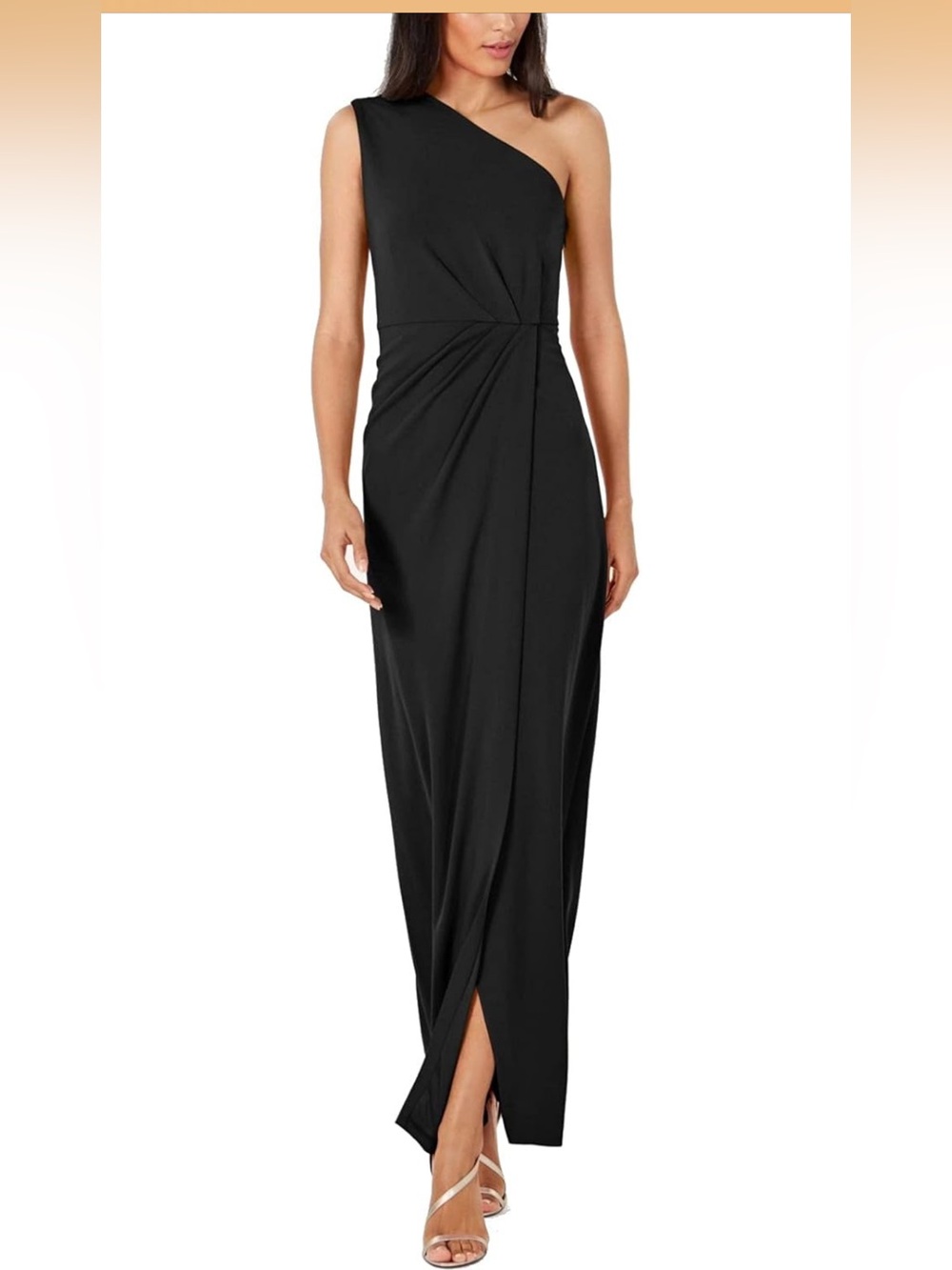 NWOT Calvin Klein One-Shoulder Ponk Gown with Draped Front